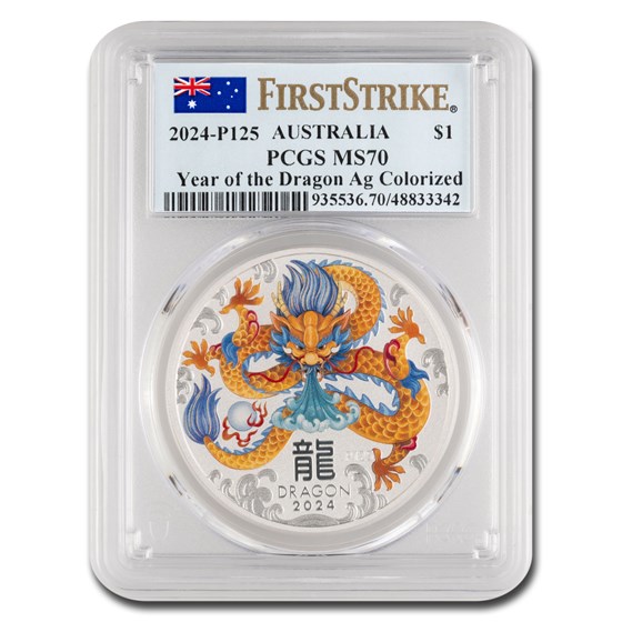 2024-P125 Australia 1 oz AG Lunar Color Dragon MS-70 PCGS (FS) 2024-P125 Australia 1 oz AG Lunar Color Dragon MS-70 PCGS (FS)