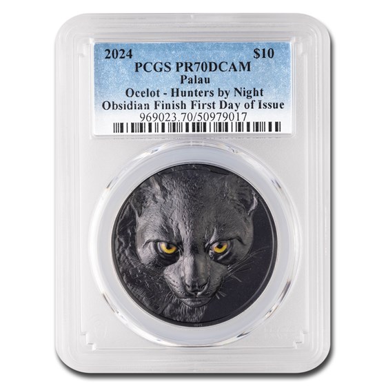 2024 Palau 2 oz Silver Hunters by Night: Ocelot PR-70 PCGS (FDI)