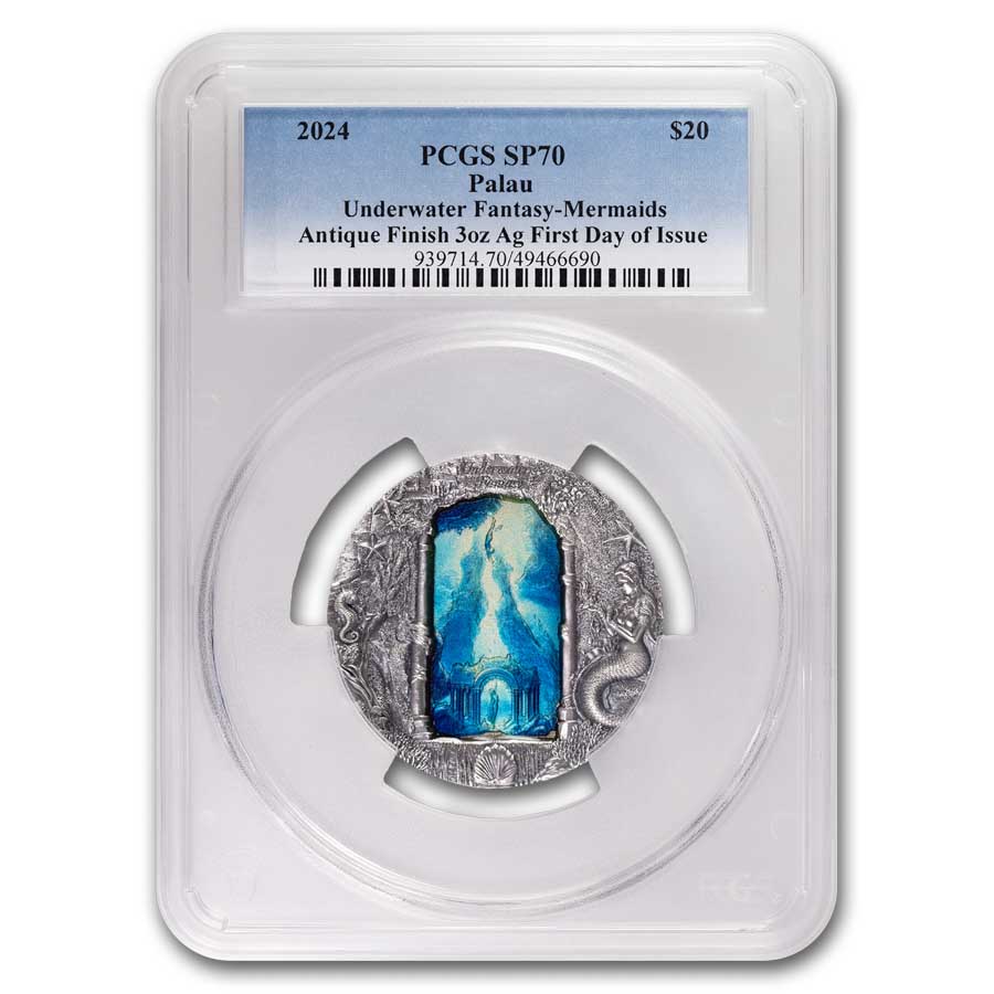 2024 Palau 3 oz Silver Underwater Fantasy Mermaids SP-70 PCGS FDI