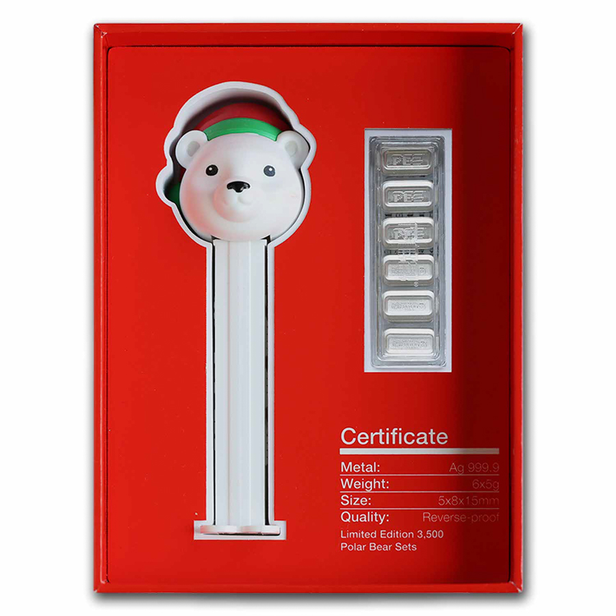 2024 PEZ® Gift Set w/Polar Bear Dispenser & 6x5 gr Silver 2024 PEZ® Gift Set w/Polar Bear Dispenser & 6x5 gr Silver
