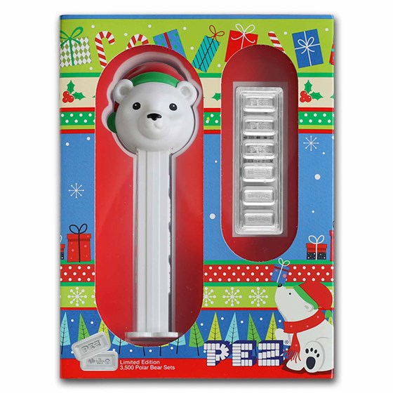 2024 PEZ® Gift Set w/Polar Bear Dispenser & 6x5 gr Silver Wafers 2024 PEZ® Gift Set w/Polar Bear Dispenser & 6x5 gr Silver Wafers