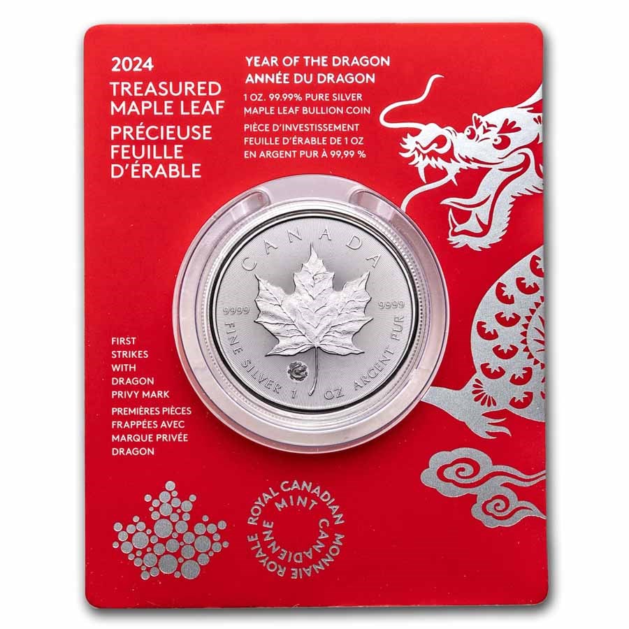 2024 RCM 5 1 oz Silver Treasured Maple Leaf Year of the Dragon