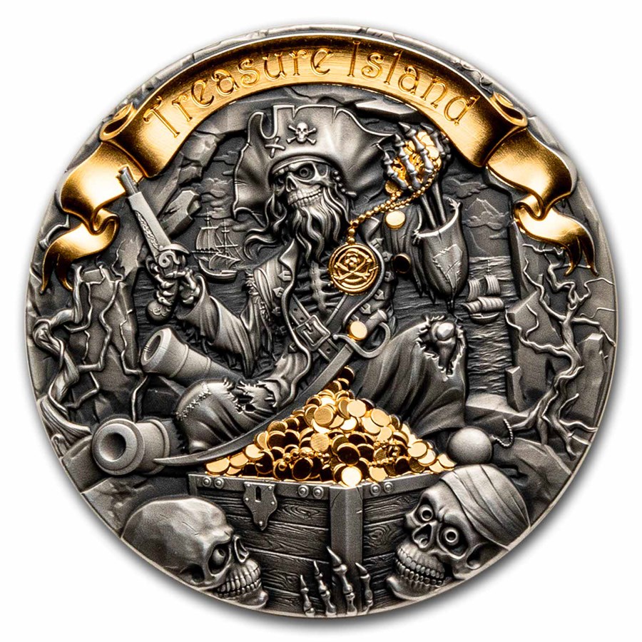 TREASURE アサヒ NEWWAV 韓国限定 セルカ　2枚セット 2024 Rep. of Cameroon 2 oz Ag Antique Treasure Island (Box&COA)