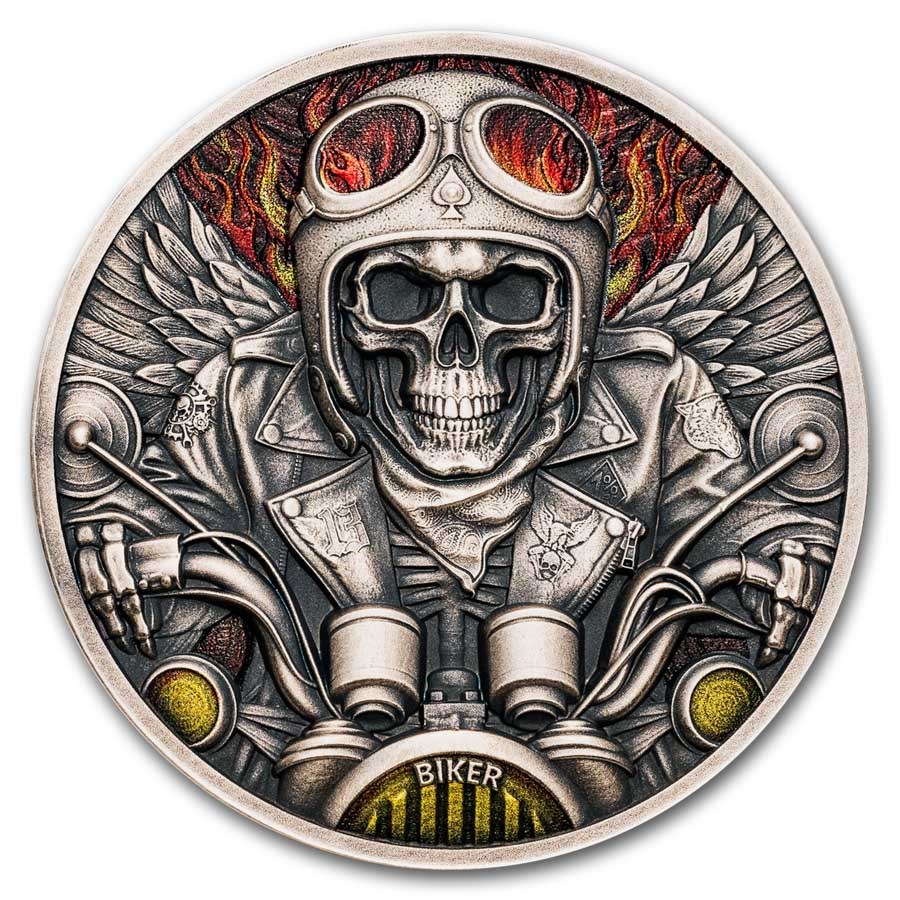 2024 Republic of Ghana 1 oz Silver Antique Biker (w/ Box & COA)