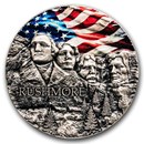 2024 Republic of Ghana 2 oz Silver Antique Mount Rushmore