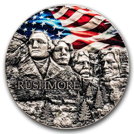 2024 Republic of Ghana 2 oz Silver Antique Mount Rushmore