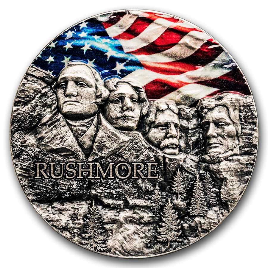2024 Republic of Ghana 2 oz Silver Antique Mount Rushmore