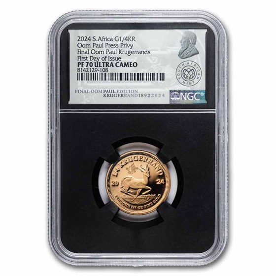 2024 S. Africa 1/4 oz Gold Krugerrand Final Oom Press PF-70 NGC