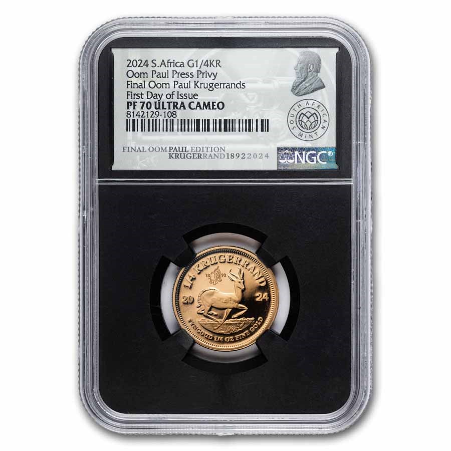 2024 S. Africa 1/4 oz Gold Krugerrand Final Oom Press PF-70 NGC