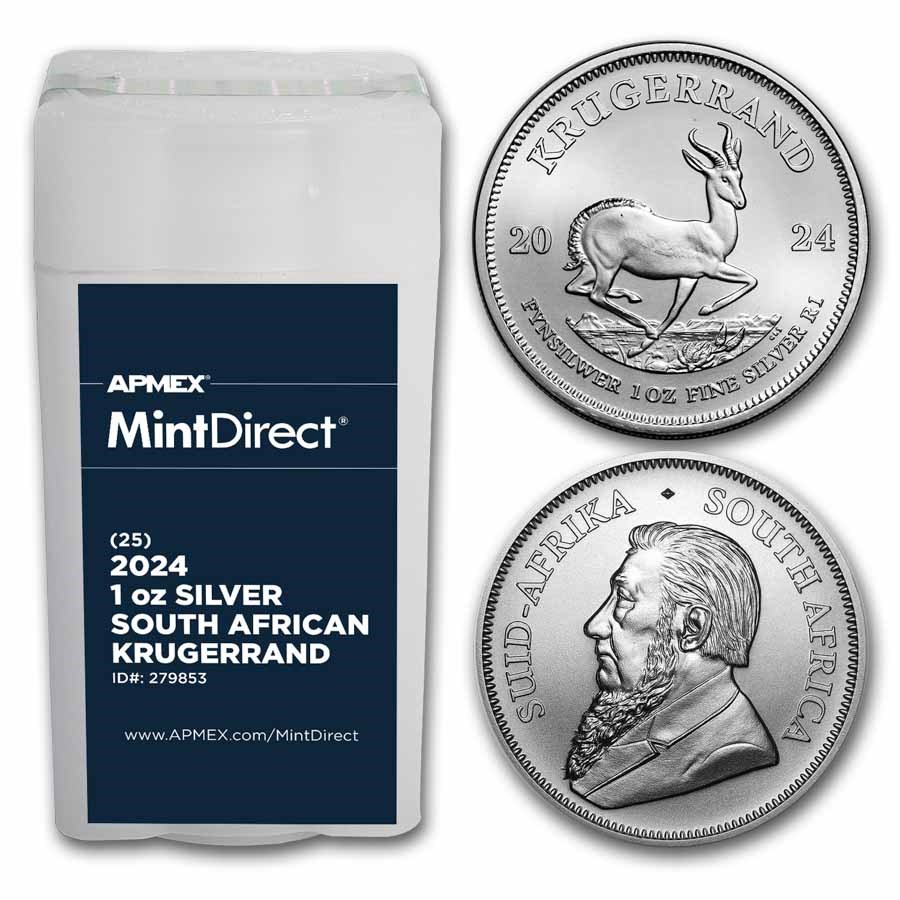 2024 S. Africa 1 oz Silver Krugerrand (25-Coin MintDirect® Tube)