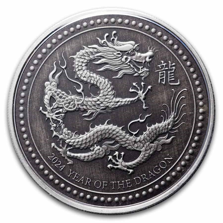 2024 Samoa 1 oz Silver 1 Tala Year of the Dragon (Antique)
