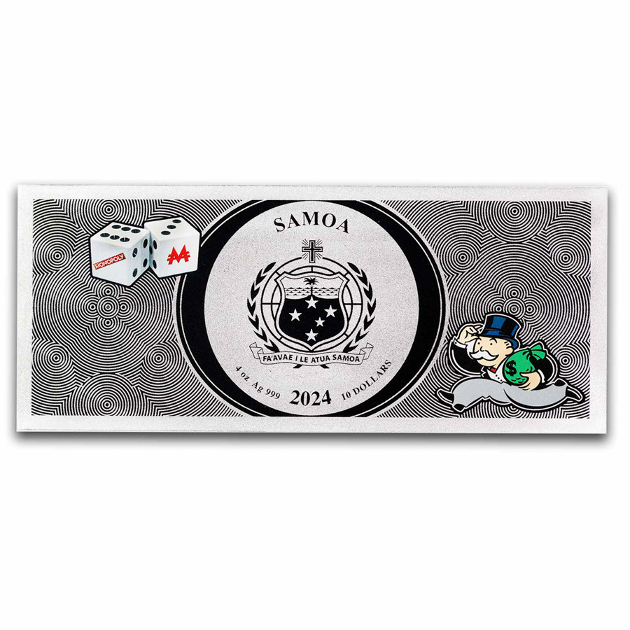 ソロモン諸島初の貨幣と紙幣発行初日贈呈セット 2024 Samoa 4 oz Silver Monopoly Colorized Bar | eBay