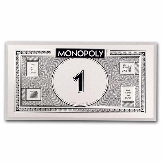 2024 Samoa 5 gram Monopoly Foil Silver Note 2024 Samoa 5 gram Monopoly Foil Silver Note