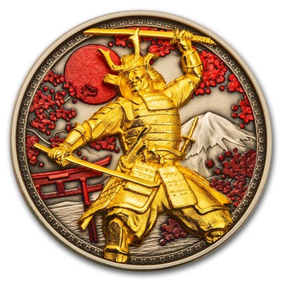 2024 Samoa 5 oz Silver Antique Gold Gilded Samurai (w/ Box & COA) 2024 Samoa 5 oz Silver Antique Gold Gilded Samurai (w/ Box & COA)