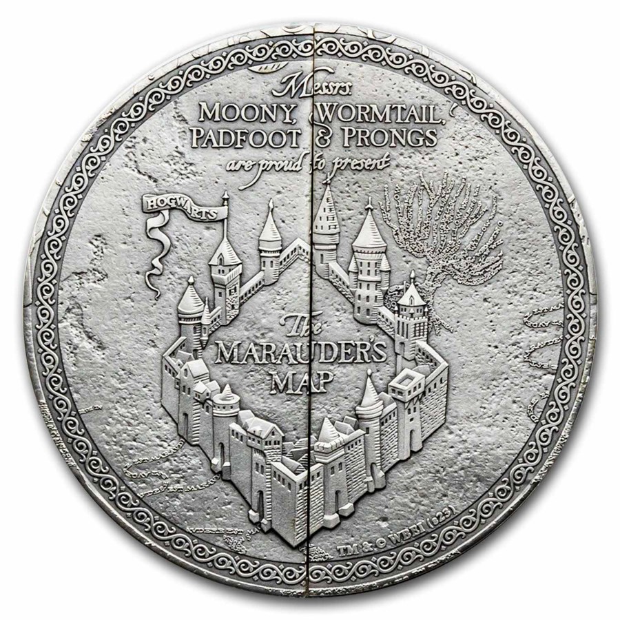 2024 Samoa 5 oz Silver Harry Potter Marauder's Map Sliding Coin