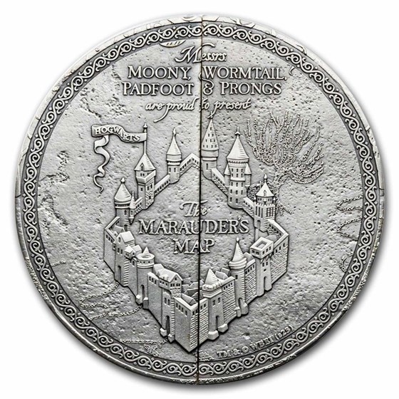 2024 Samoa 5 oz Silver Harry Potter Marauder's Map Sliding Coin 2024 Samoa 5 oz Silver Harry Potter Marauder's Map Sliding Coin