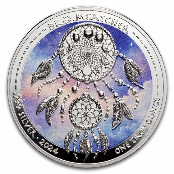 2024 Sioux Nation 1 oz Silver Dreamcatcher w/ Color 2024 Sioux Nation 1 oz Silver Dreamcatcher w/ Color