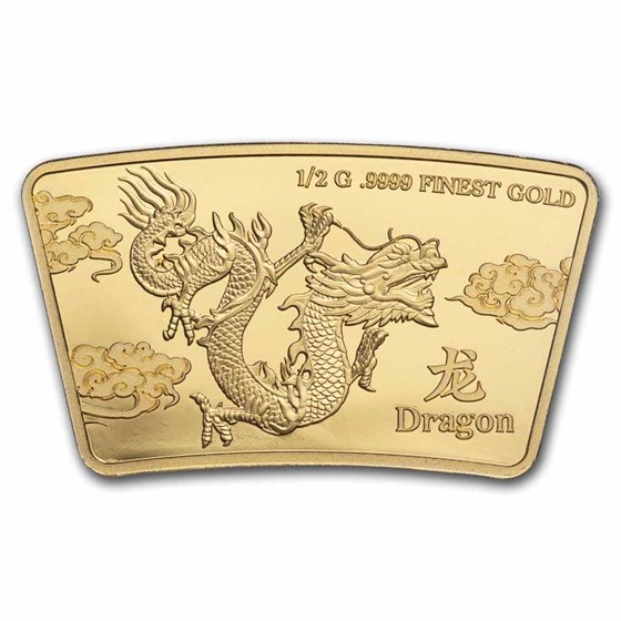 2024 Solomon Islands 1/2 Gram Gold Lunar Fan-Shaped: Dragon 2024 Solomon Islands 1/2 Gram Gold Lunar Fan-Shaped: Dragon