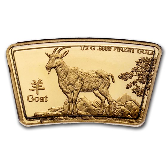 2024 Solomon Islands 1/2 Gram Gold Lunar Fan-Shaped: Goat 2024 Solomon Islands 1/2 Gram Gold Lunar Fan-Shaped: Goat