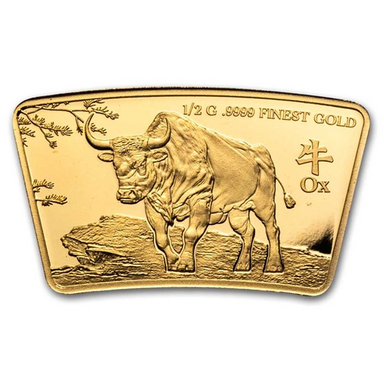 2024 Solomon Islands 1/2 Gram Gold Lunar Fan-Shaped: Ox 2024 Solomon Islands 1/2 Gram Gold Lunar Fan-Shaped: Ox