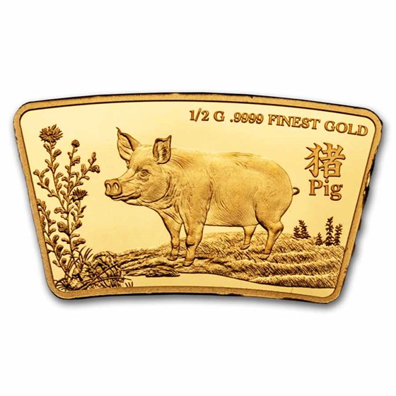 2024 Solomon Islands 1/2 Gram Gold Lunar Fan-Shaped: Pig 2024 Solomon Islands 1/2 Gram Gold Lunar Fan-Shaped: Pig