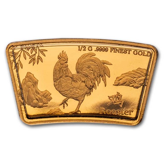 2024 Solomon Islands 1/2 Gram Gold Lunar Fan-Shaped: Rooster 2024 Solomon Islands 1/2 Gram Gold Lunar Fan-Shaped: Rooster
