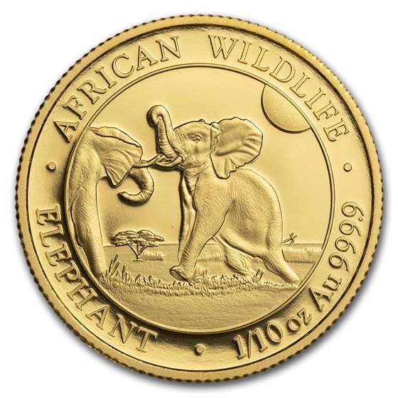 2024 Somalia 1/10 oz Gold African Elephant BU