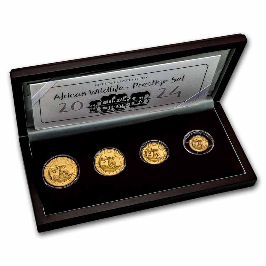 2024 Somalia 4-Coin Gold African Wildlife Elephant Prestige Set