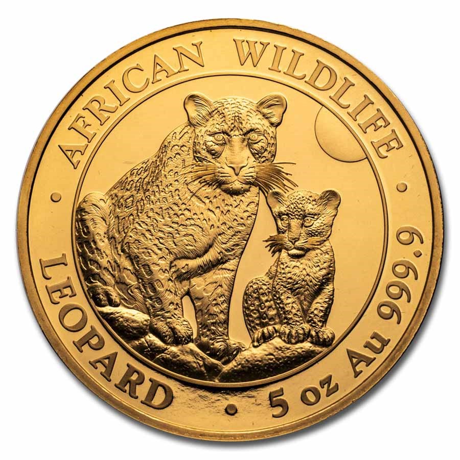2024 Somalia 5 oz Gold Proof African Wildlife Leopard (Serial #1)