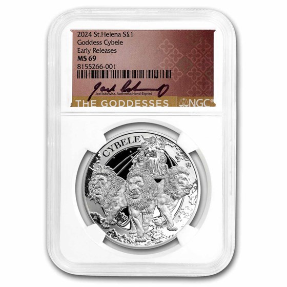 2024 St. Helena 1 oz Silver Cybele and the Lions MS-69 NGC (ER) 2024 St. Helena 1 oz Silver Cybele and the Lions MS-69 NGC (ER)