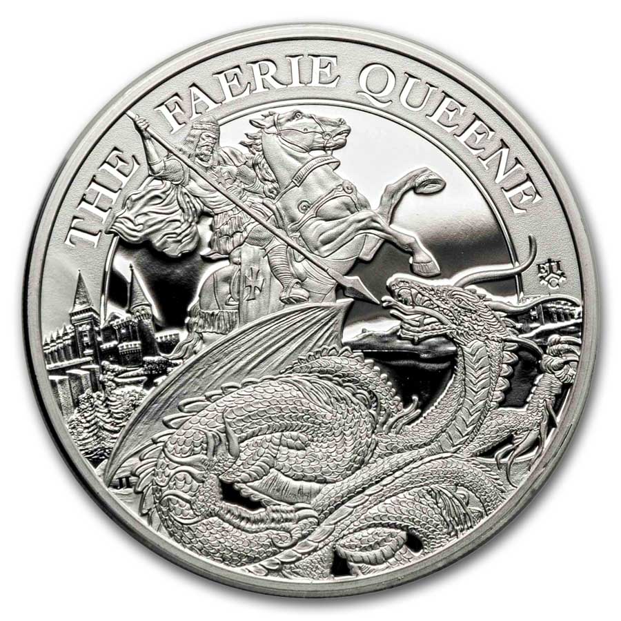 2024 St. Helena 1 oz Silver Faerie Queene Redcrosse & Dragon Prf