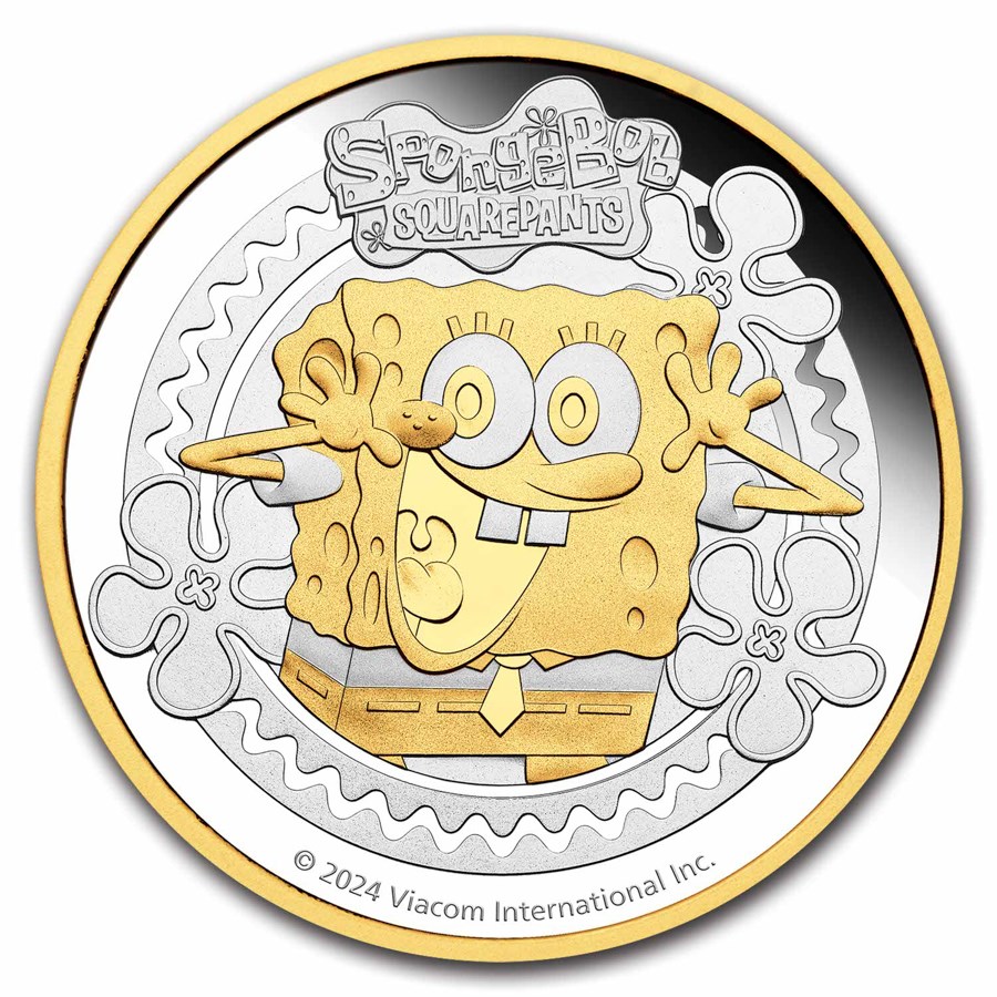 2024 TUV 2 oz Silver SpongeBob SquarePants Gilded Proof (Box)