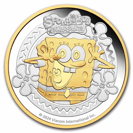 2024 TUV 2 oz Silver SpongeBob SquarePants Gilded Proof (Box) 2024 TUV 2 oz Silver SpongeBob SquarePants Gilded Proof (Box)