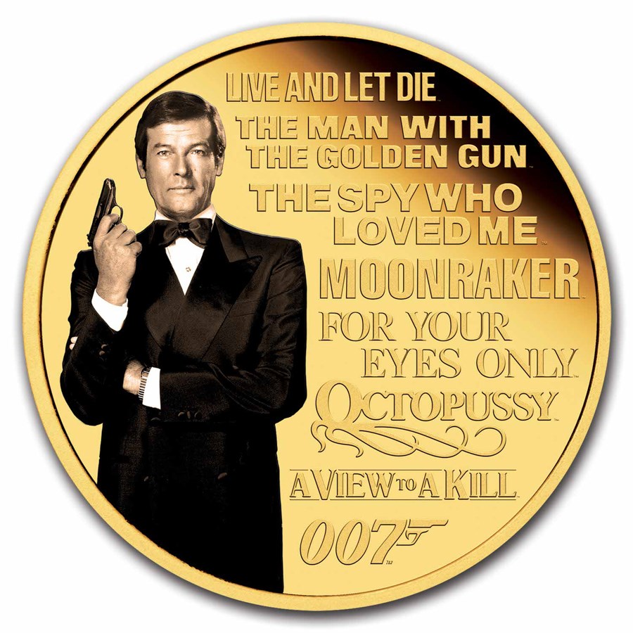 2024 TUV 4 oz Silver Roger Moore 7-Coin Colorized & Gilded Set