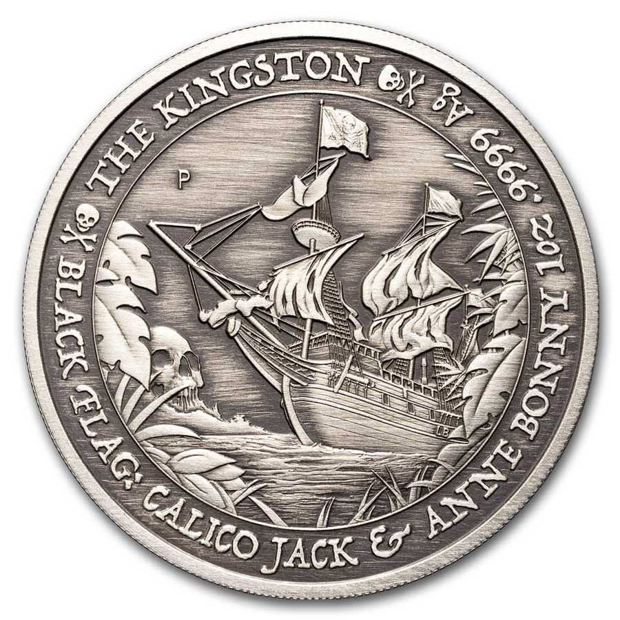 2024 Tuvalu 1 oz Silver Black Flag The Kingston Antiqued