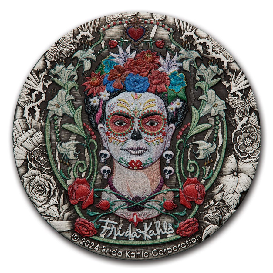 2024 Tuvalu 2 oz Silver Colorized Frida Kahlo (Antiqued)
