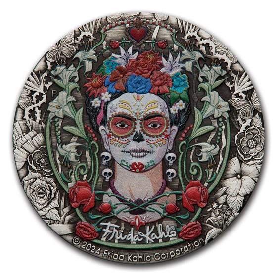 2024 Tuvalu 2 oz Silver Colorized Frida Kahlo (Antiqued) 2024 Tuvalu 2 oz Silver Colorized Frida Kahlo (Antiqued)