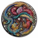 2024 Tuvalu 5 oz Silver Colorized Dragon & Phoenix (Antiqued)
