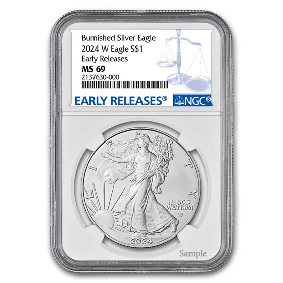 2024-W Burnished Silver Eagle MS-69 NGC (Early Releases) 2024-W Burnished Silver Eagle MS-69 NGC (Early Releases)