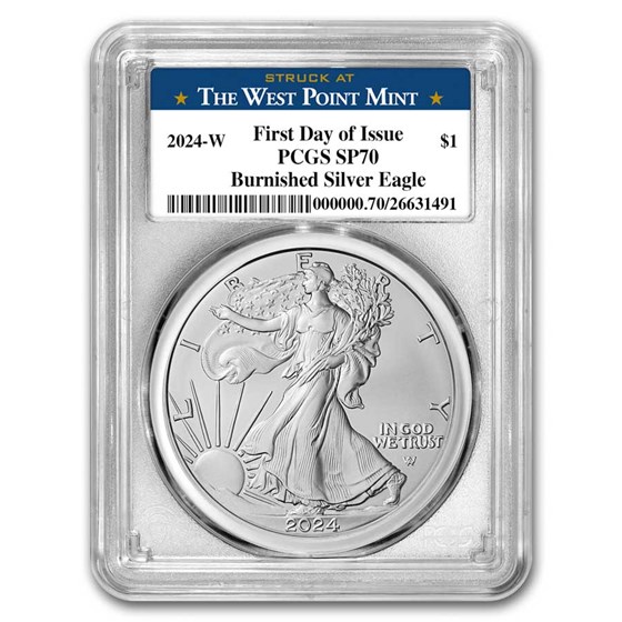 2024-W Burnished Silver Eagle SP-70 PCGS (FDI, West Point Label) 2024-W Burnished Silver Eagle SP-70 PCGS (FDI, West Point Label)