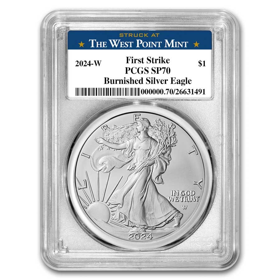 2024-W Burnished Silver Eagle SP-70 PCGS (FS, West Point Label)