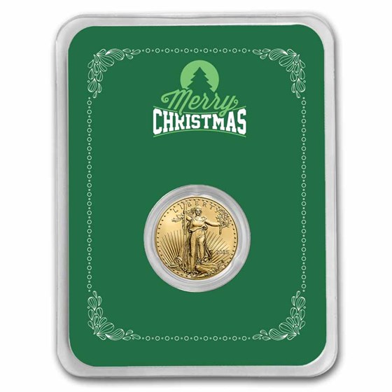 2025 1/10 oz American Gold Eagle - w/Green Merry Christmas Card 2025 1/10 oz American Gold Eagle - w/Green Merry Christmas Card