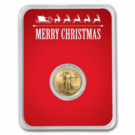 2025 1/10 oz American Gold Eagle - w/Red Merry Christmas Card 2025 1/10 oz American Gold Eagle - w/Red Merry Christmas Card