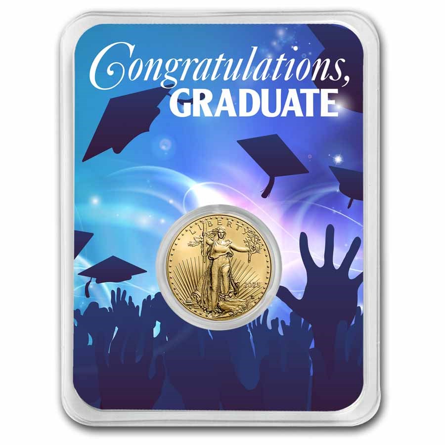 2025 1/10 oz Gold Eagle - w/Celebrate Graduate Card, In TEP