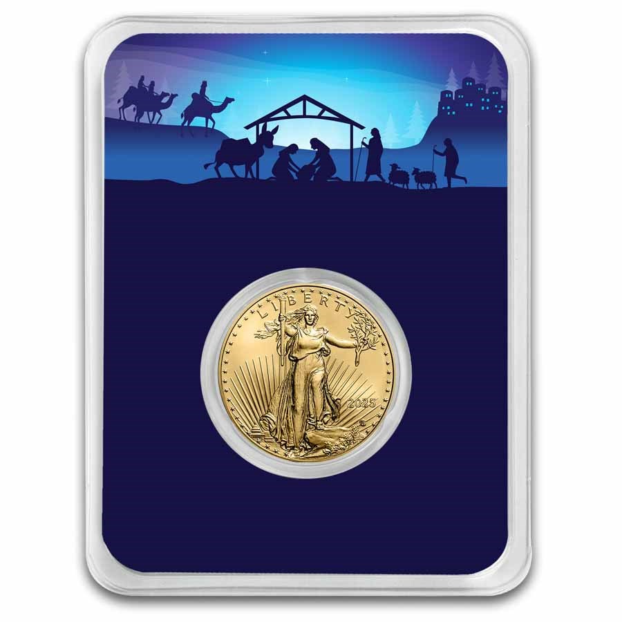 2025 1/4 oz American Gold Eagle - w/Starry Night Nativity Card