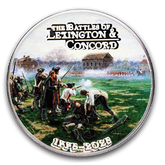 2025 1 oz Ag $1 Revolution: Lexington & Concord (Colorized)