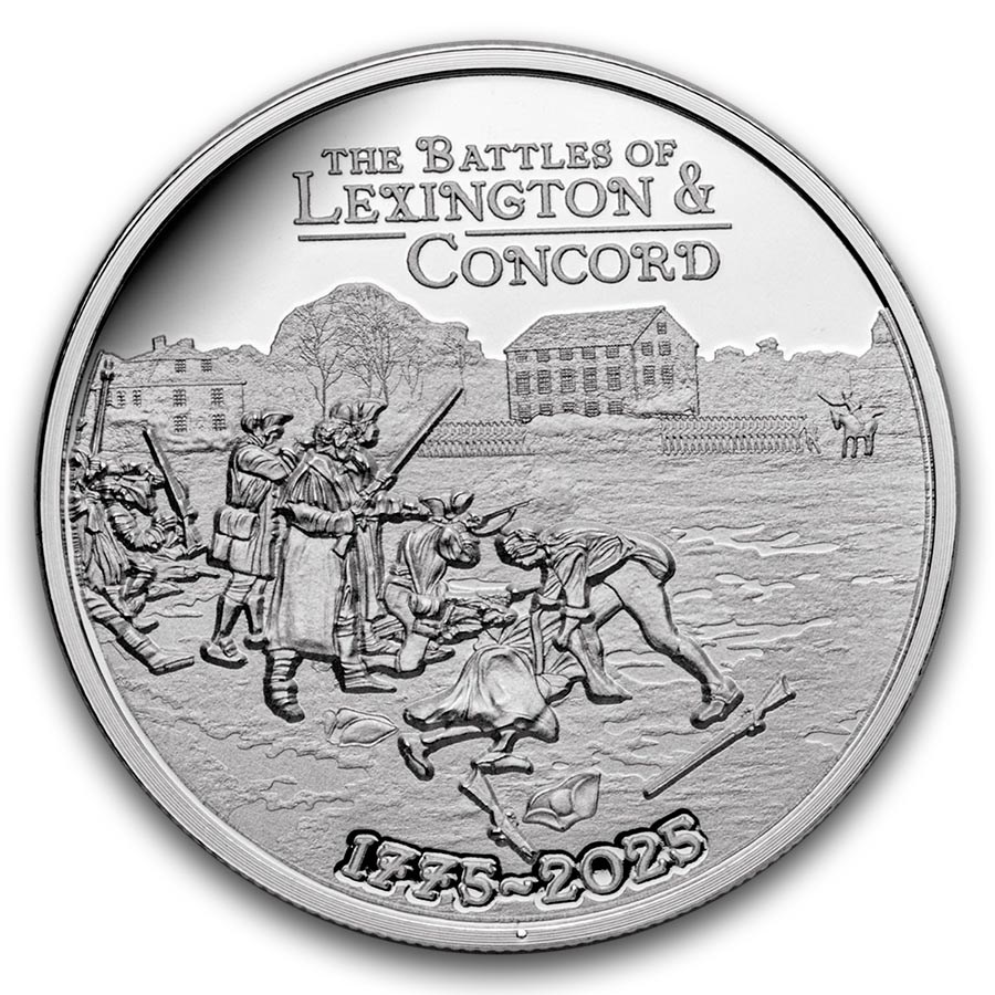 2025 1 oz Ag $1 Revolution Series: Lexington & Concord (Box/COA)