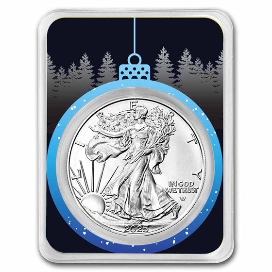 2025 1 oz American Silver Eagle - w/Blue Christmas Ornament Card 2025 1 oz American Silver Eagle - w/Blue Christmas Ornament Card