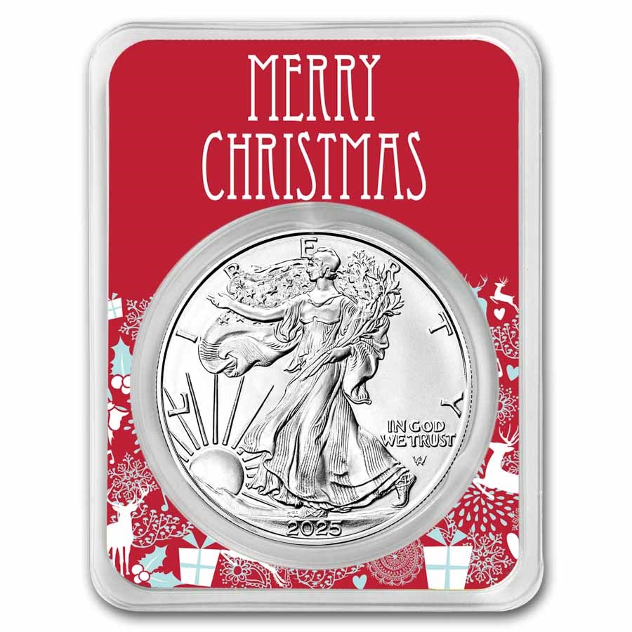 2025 1 oz American Silver Eagle - w/Festive Merry Christmas Card