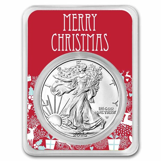 2025 1 oz American Silver Eagle - w/Festive Merry Christmas Card 2025 1 oz American Silver Eagle - w/Festive Merry Christmas Card